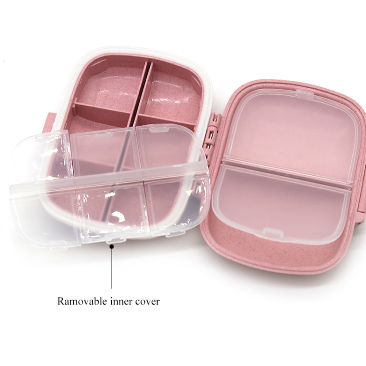 3 PCS 8-Grid Double-layer Portable Mini Straw Pill Storage Box(Wheat Blue)