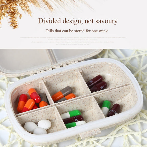 3 PCS 8-Grid Double-layer Portable Mini Straw Pill Storage Box(Wheat Blue)