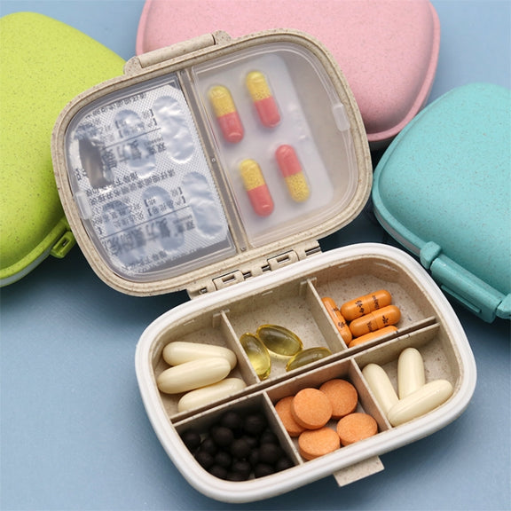 3 PCS 8-Grid Double-layer Portable Mini Straw Pill Storage Box(Wheat Blue)