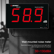 SNDWAY Wall-mounted 30~130dB Large Screen Digital Display Noise Decibel Monitoring Testers, Specification:SW526A 18 inch Display