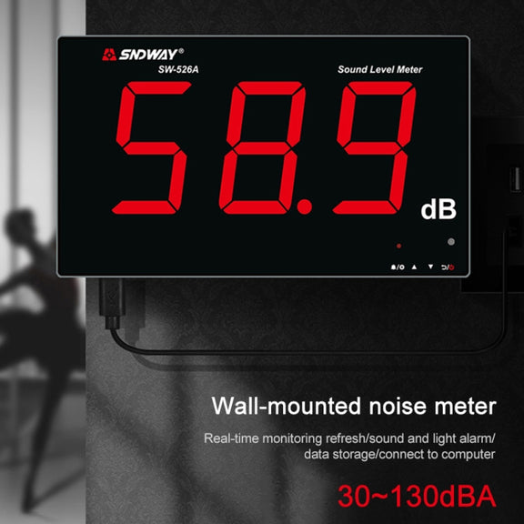SNDWAY Wall-mounted 30~130dB Large Screen Digital Display Noise Decibel Monitoring Testers, Specification:SW526A 18 inch Display