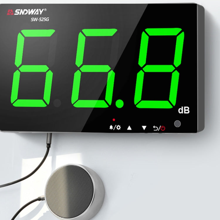 SNDWAY Wall-mounted 30~130dB Large Screen Digital Display Noise Decibel Monitoring Testers, Specification:SW525G with Storage + USB Green - free shipping - PMC Jewellery - Order now!