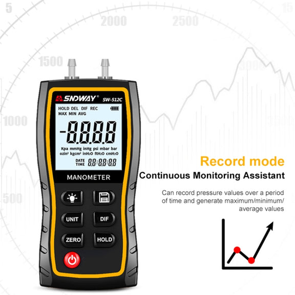 SNDWAY SW512 High Precision Digital Positive and Negative Differential Pressure Tester
