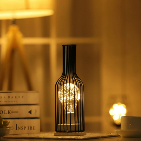 Retro Classic Iron Art LED Table Lamp Reading Lamp Night Light Bedroom Lamp Desk Lighting Home Decoration, Lampshade Style:Red Wine Bottle