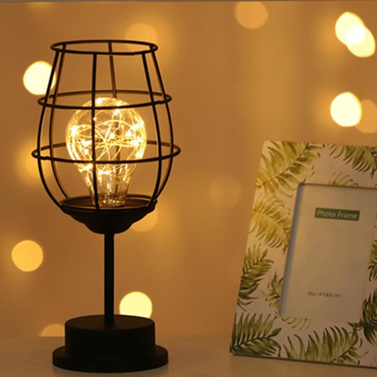 Retro Classic Iron Art LED Table Lamp Reading Lamp Night Light Bedroom Lamp Desk Lighting Home Decoration, Lampshade Style:Red Wine Bottle