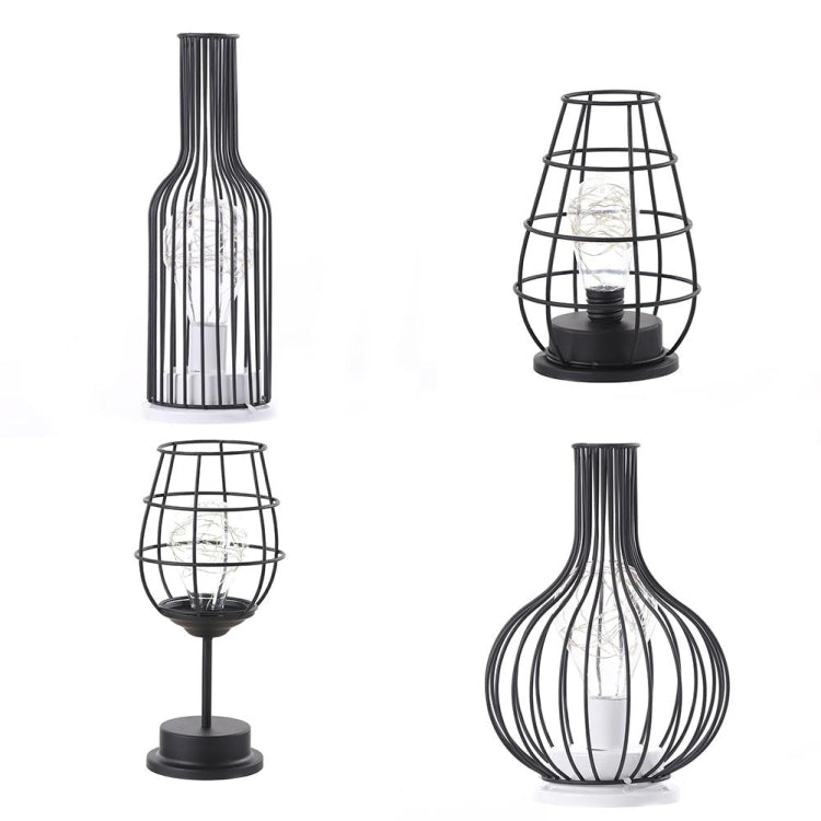 Retro Classic Iron Art LED Table Lamp Reading Lamp Night Light Bedroom Lamp Desk Lighting Home Decoration, Lampshade Style:Red Wine Bottle