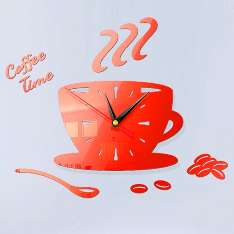 Home DIY 3D Stereo Decorative Fashion Coffee Wall Clock Acrylic Mirror Wall Sticker Coffee Clock(Red) - free shipping - PMc TechLife - Order now!
