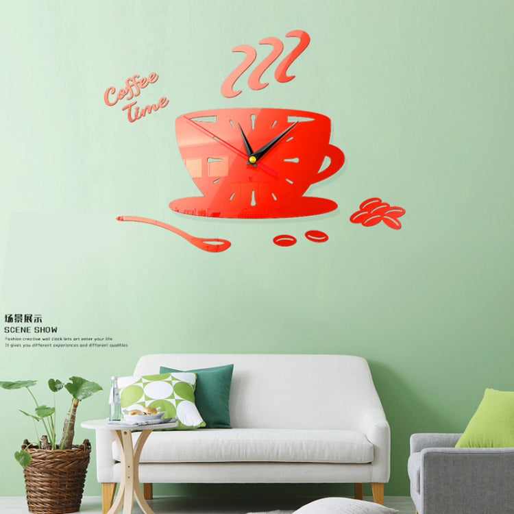 Home DIY 3D Stereo Decorative Fashion Coffee Wall Clock Acrylic Mirror Wall Sticker Coffee Clock(Red) - free shipping - PMc TechLife - Order now!