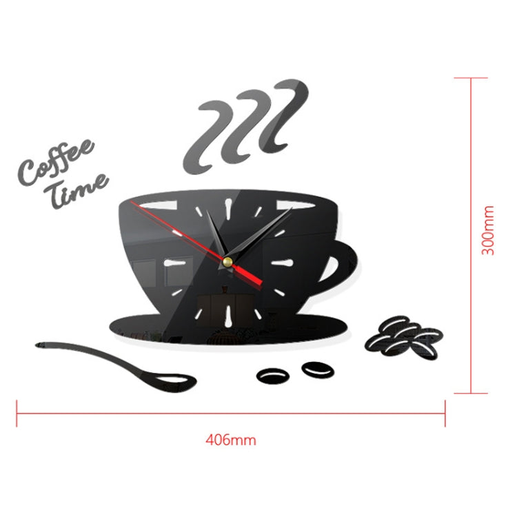 Home DIY 3D Stereo Decorative Fashion Coffee Wall Clock Acrylic Mirror Wall Sticker Coffee Clock(Red)