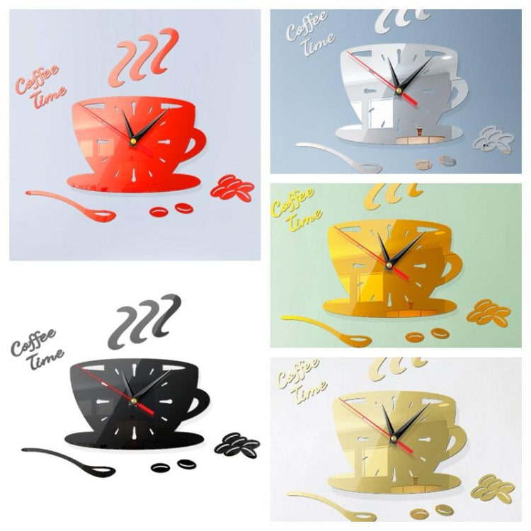 Home DIY 3D Stereo Decorative Fashion Coffee Wall Clock Acrylic Mirror Wall Sticker Coffee Clock(Red) - free shipping - PMc TechLife - Order now!