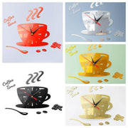 Home DIY 3D Stereo Decorative Fashion Coffee Wall Clock Acrylic Mirror Wall Sticker Coffee Clock(Red)