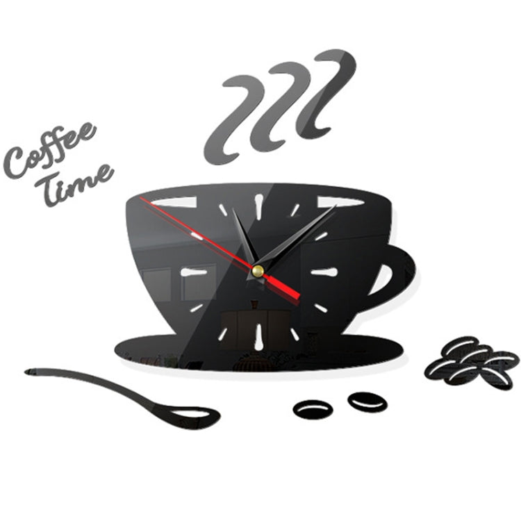 Home DIY 3D Stereo Decorative Fashion Coffee Wall Clock Acrylic Mirror Wall Sticker Coffee Clock(Black)