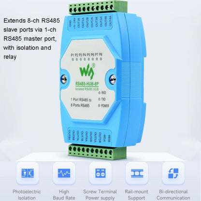 Waveshare RS485-HUB-8P Industrial-grade Isolated 8-ch RS485 Hub, Rail-mount Support, Wide Baud Rate Range - free shipping - PMC Jewellery - Order now!