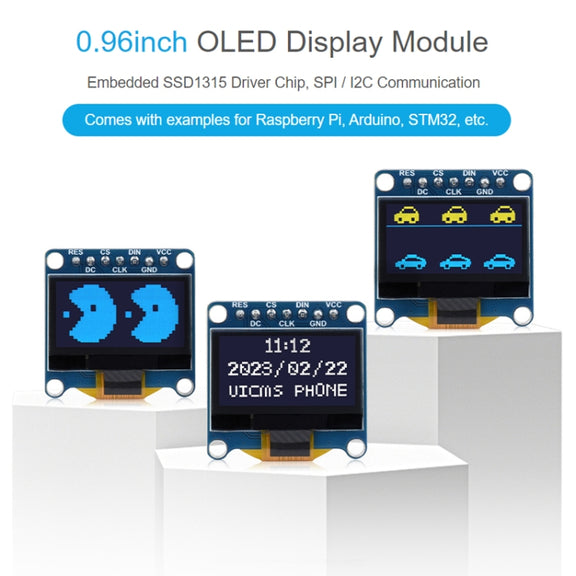 Waveshare 0.96 inch OLED Display Module, 128×64 Resolution, SPI / I2C Communication(D White)