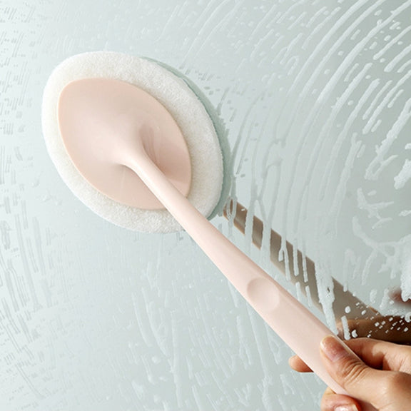 Bathroom Long Handle Cleaning Sponge Brush Floor Tile Decontamination Scouring Pad(Pink)
