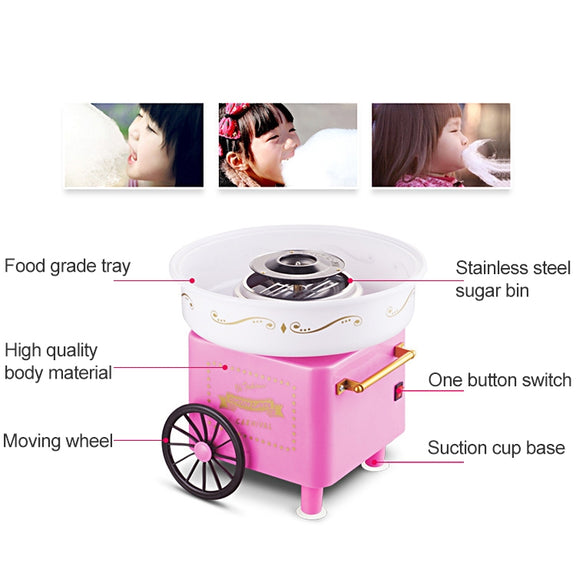 Retro Trolley Mini Cotton Candy Machine, Specification:European Regulations 220 V(Pink)