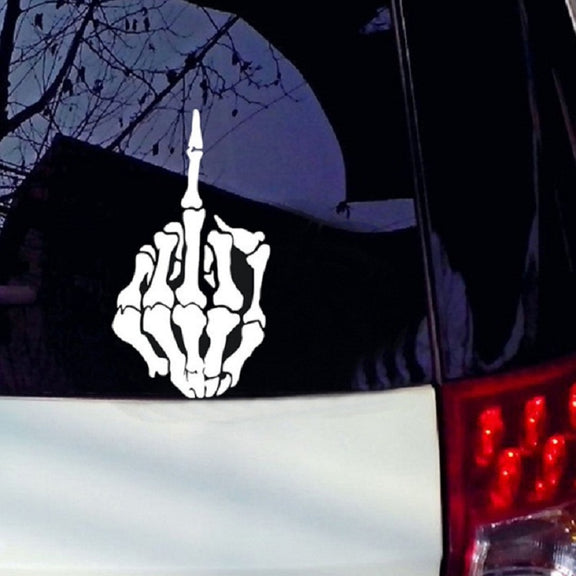 10 PCS Anti-High Beam Car Sticker Middle Finger Despise Reflective Car Sticker Bones Motorcycle Sticker(White)