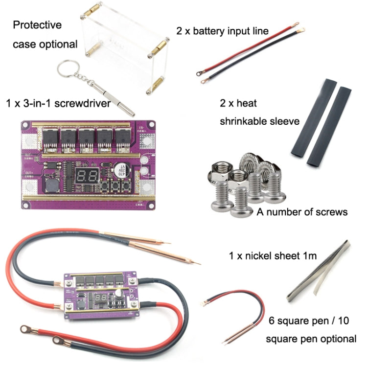 Lead-Acid Battery Version 12V Digital Display DIY Battery Spot Welding Machine Pen Control, Style:10 Square Pen