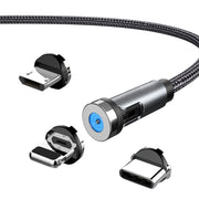 CC56 8 Pin + Type-C/USB-C + Micro USB Magnetic Interface Dust Plug Rotating Data Charging Cable, Cbale Length: 2m(Black)