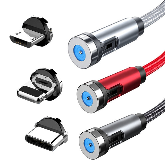 CC56 8 Pin + Type-C/USB-C + Micro USB Magnetic Interface Dust Plug Rotating Data Charging Cable, Cbale Length: 2m(Red)