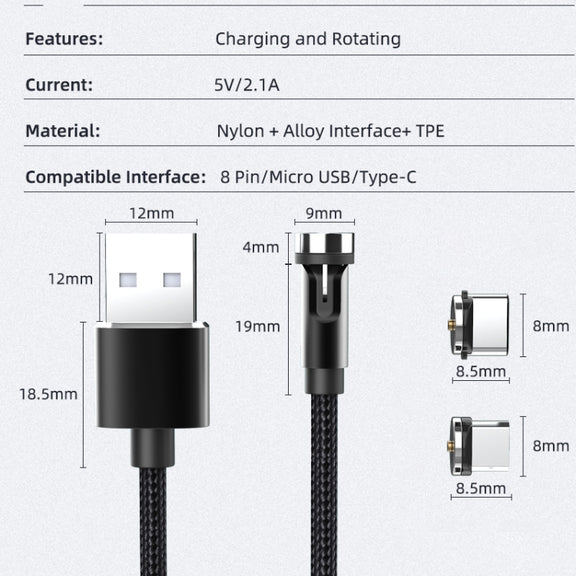 CC56 8 Pin + Type-C/USB-C + Micro USB Magnetic Interface Dust Plug Rotating Data Charging Cable, Cbale Length: 2m(Red)