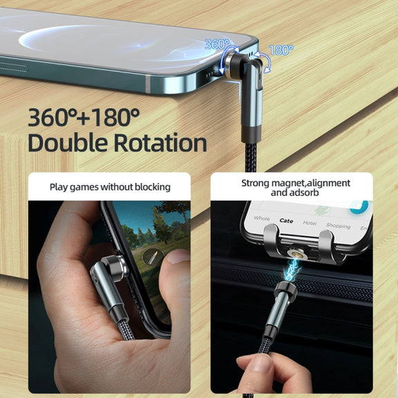 CC57 8 Pin + Type-C/USB-C + Micro USB Magnetic Interface Rotating Fast Charging Data Cable, Cbale Length: 1m(Black)