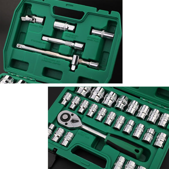 TUOSEN 32 In 1 Sleeve Combination Tool Auto Repair Tool Casing Wrench Set, Style:Green Belt