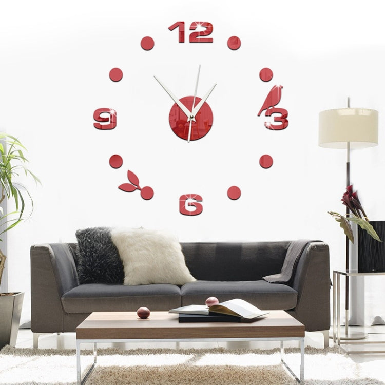 Art Wall Clock Background Wall Stickers TV Wall Stickers 3D Bird Leaves Wall Clock Home Accessories(Red) - Wall Clock by PMc TechLife | Online Shopping South Africa | PMc TechLife | Buy Now Pay Later Mobicred