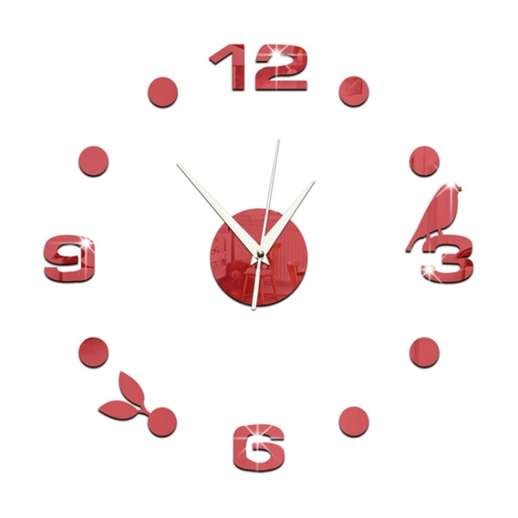 Art Wall Clock Background Wall Stickers TV Wall Stickers 3D Bird Leaves Wall Clock Home Accessories(Red) - Wall Clock by PMc TechLife | Online Shopping South Africa | PMc TechLife | Buy Now Pay Later Mobicred