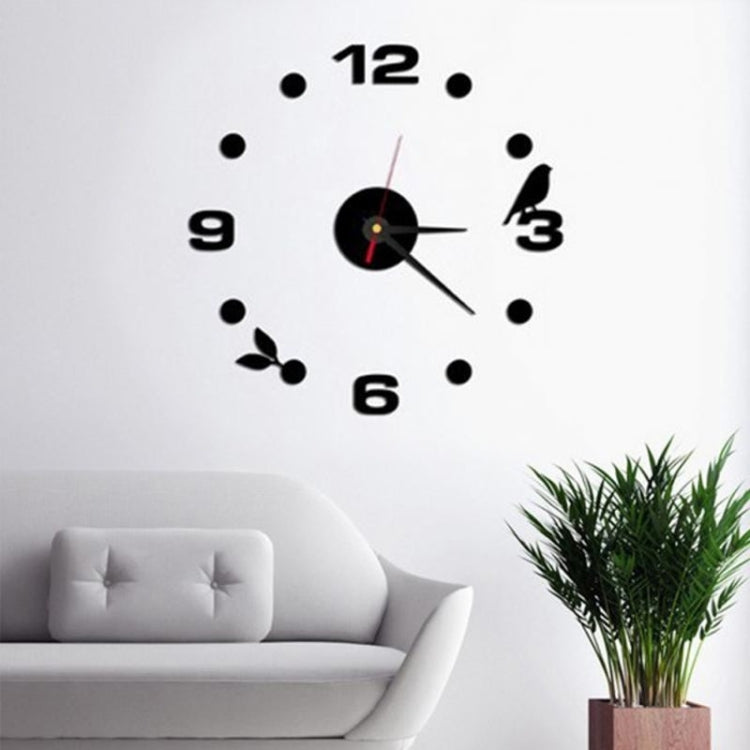 Art Wall Clock Background Wall Stickers TV Wall Stickers 3D Bird Leaves Wall Clock Home Accessories(Black) - Wall Clock by PMc TechLife | Online Shopping South Africa | PMc TechLife | Buy Now Pay Later Mobicred