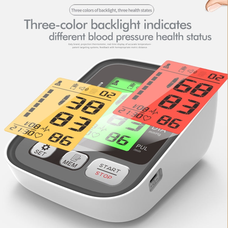 JZ-256A Tri-Color Backlight Automatic Upper Arm Sphygmomanometer Home Electronic Sphygmomanometer, Size:22-42cm(No Voice Broadcast)