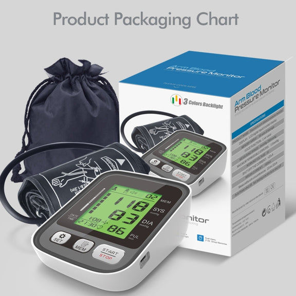 JZ-256A Tri-Color Backlight Automatic Upper Arm Sphygmomanometer Home Electronic Sphygmomanometer, Size:22-42cm(No Voice Broadcast)