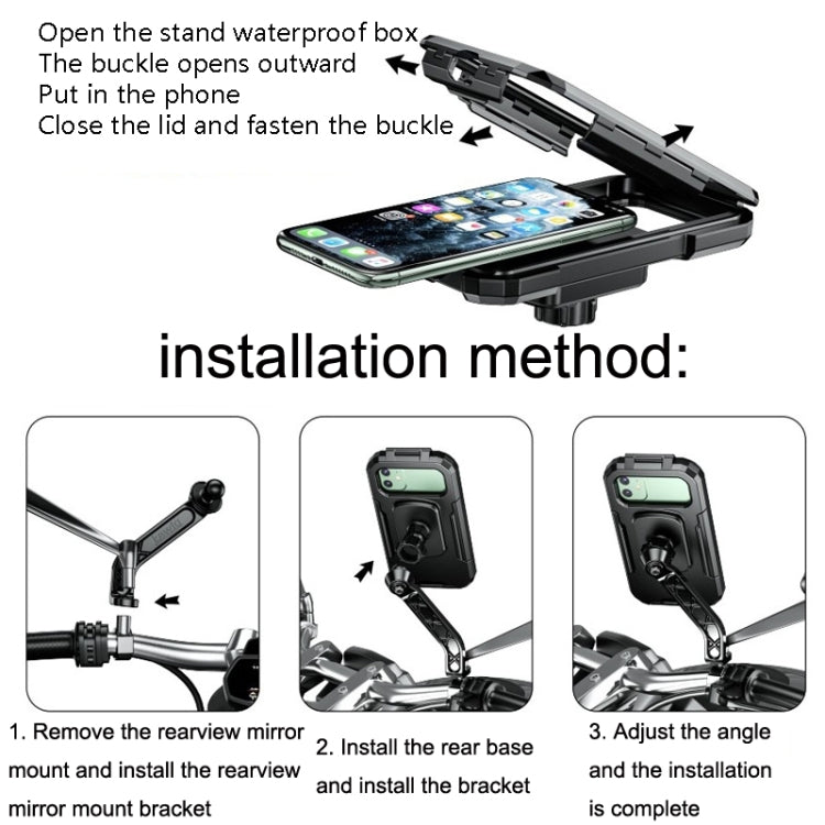 Kewig Bicycle Motorcycle Rearview Mirror Water-resistant Box Touch Screen Phone Holder(Small)