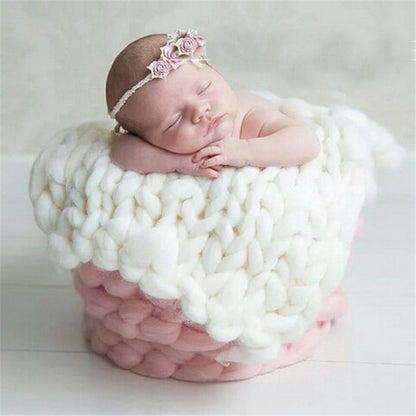50x50cm Soft Newborn Photography Prop Chunky Knit Blanket  for 100 Days Milestone(White) - free shipping - PMC Jewellery - Order now!