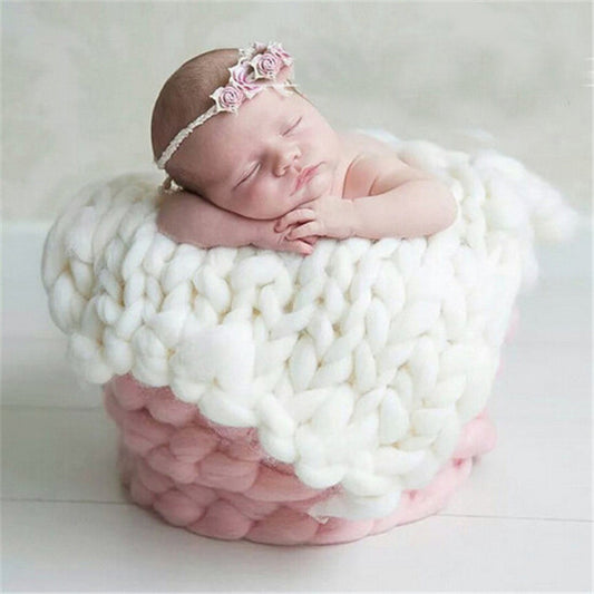 50x50cm Soft Newborn Photography Prop Chunky Knit Blanket  for 100 Days Milestone(White) - free shipping - PMC Jewellery - Order now!