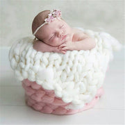 50x50cm Soft Newborn Photography Prop Chunky Knit Blanket  for 100 Days Milestone(White)