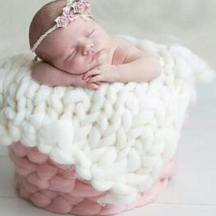 50x50cm Soft Newborn Photography Prop Chunky Knit Blanket  for 100 Days Milestone(White)