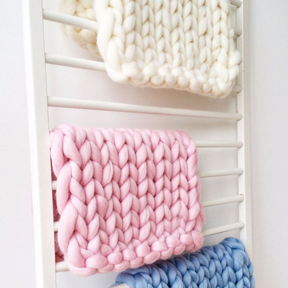 50x50cm Soft Newborn Photography Prop Chunky Knit Blanket  for 100 Days Milestone(White)