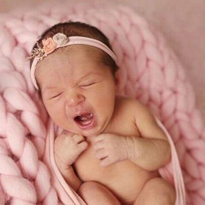 50x50cm Soft Newborn Photography Prop Chunky Knit Blanket  for 100 Days Milestone(White) - free shipping - PMC Jewellery - Order now!