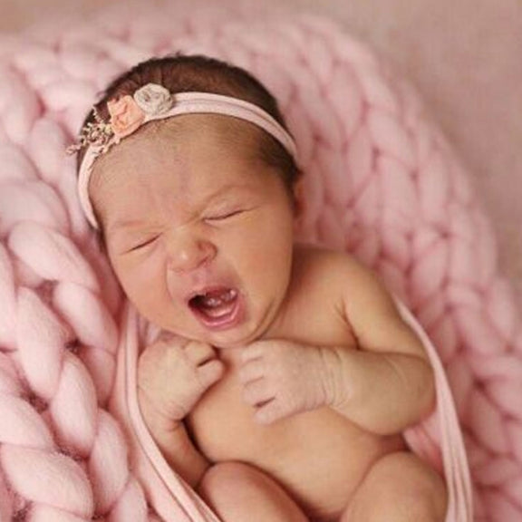 50x50cm Soft Newborn Photography Prop Chunky Knit Blanket  for 100 Days Milestone(White)
