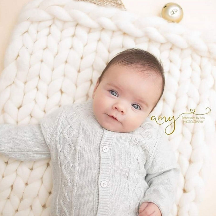 50x50cm Soft Newborn Photography Prop Chunky Knit Blanket  for 100 Days Milestone(White) - free shipping - PMC Jewellery - Order now!