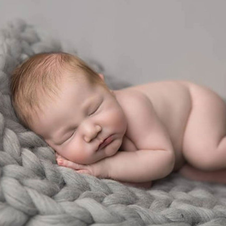 50x50cm Soft Newborn Photography Prop Chunky Knit Blanket  for 100 Days Milestone(White)