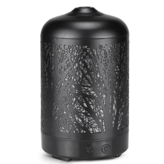 Metal Tree Air Humidifier Essential Oil Diffuser Mist Maker Colorful LED Lamp Diffuser Aromatherapy Air Purifier, EU Plug(Black)