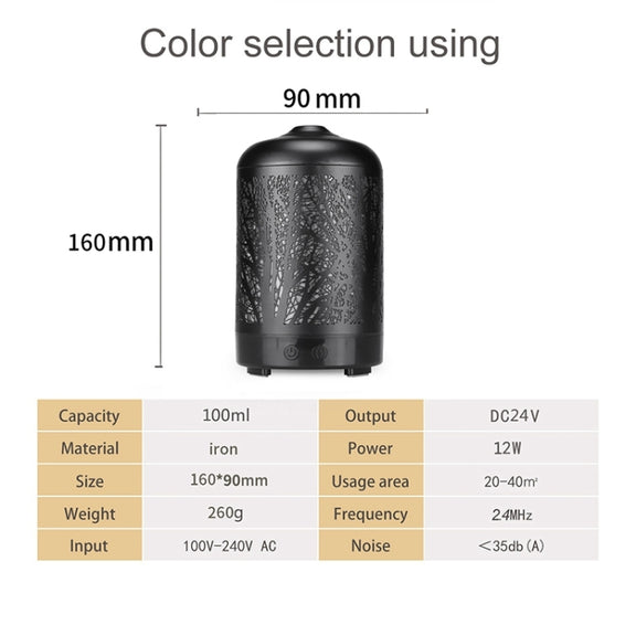 Metal Tree Air Humidifier Essential Oil Diffuser Mist Maker Colorful LED Lamp Diffuser Aromatherapy Air Purifier, EU Plug(Black)