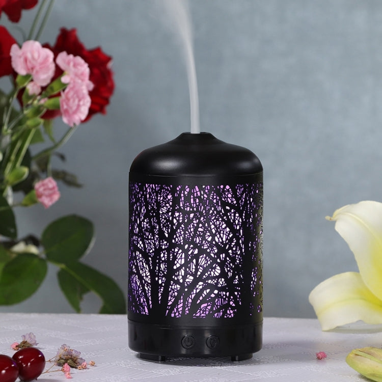 Metal Tree Air Humidifier Essential Oil Diffuser Mist Maker Colorful LED Lamp Diffuser Aromatherapy Air Purifier, EU Plug(Black)