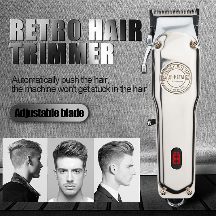 Retro Oil Head Electric Pusher Strong Power Electric Fader LCD Digital Display Rechargeable Hair Clipper(US Plug)