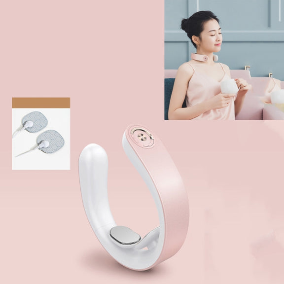 Intelligent Shoulder and Neck Massage Instrument PGG Cervical Spine Physiotherapy Massage Heating Multi-function Neck Protection Instrument, Style:With Patch(Pink)