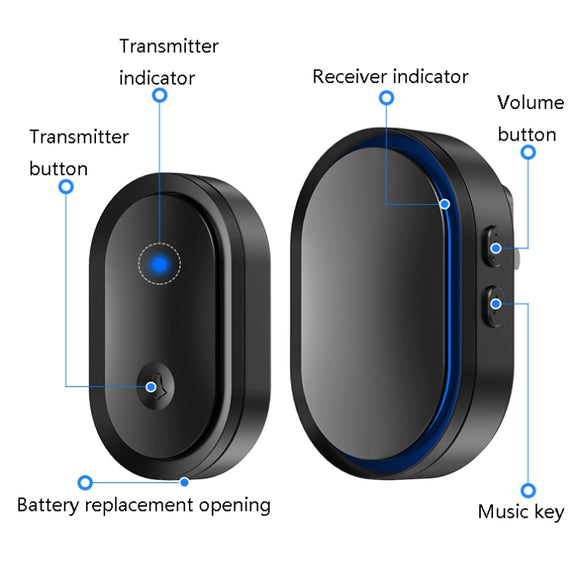CACAZI A99 Home Smart Remote Control Doorbell Elderly Pager, Style:UK Plug(Black Gold)