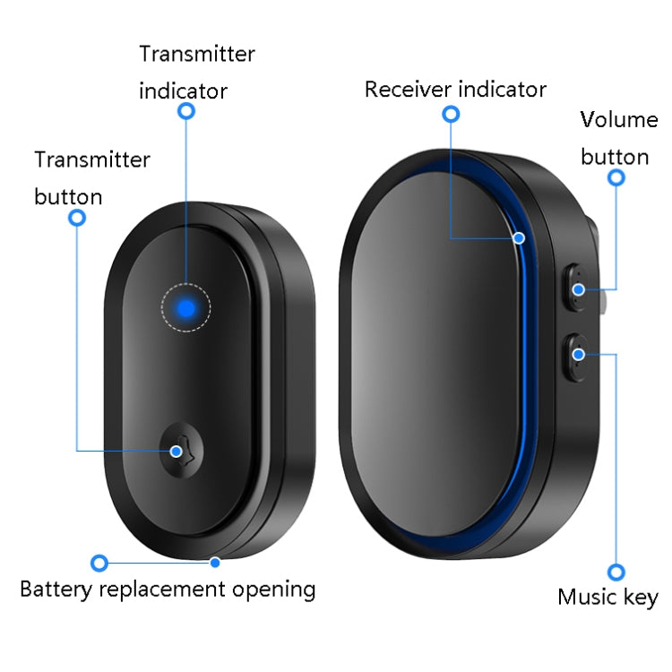CACAZI A99 Home Smart Remote Control Doorbell Elderly Pager, Style:UK Plug(Black Gold)