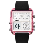 SKMEI 2021 Square Large Dial Triple Movement Men Sports Watch(Transparent Pink)